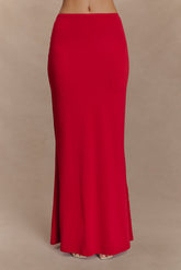 Bruna Slinky Fishtail Maxi Skirt - Red